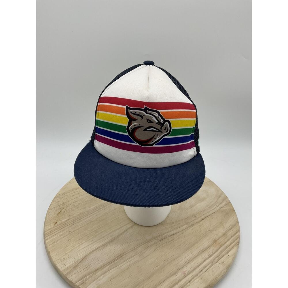 Air Products‎ Hat Cap Snap Back Mens White Blue Rainbow Trucker Mesh Baseball
